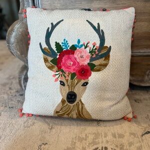 Karma living embroidered deer throw pillow 18x18